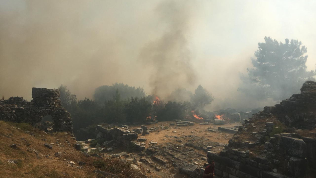 Aydın'daki antik kent alevlerin arasında kaldı