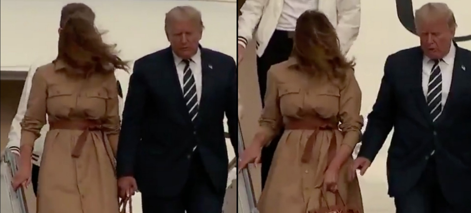 Melania Trump, Donald Trump'ı elinin tersiyle itti!