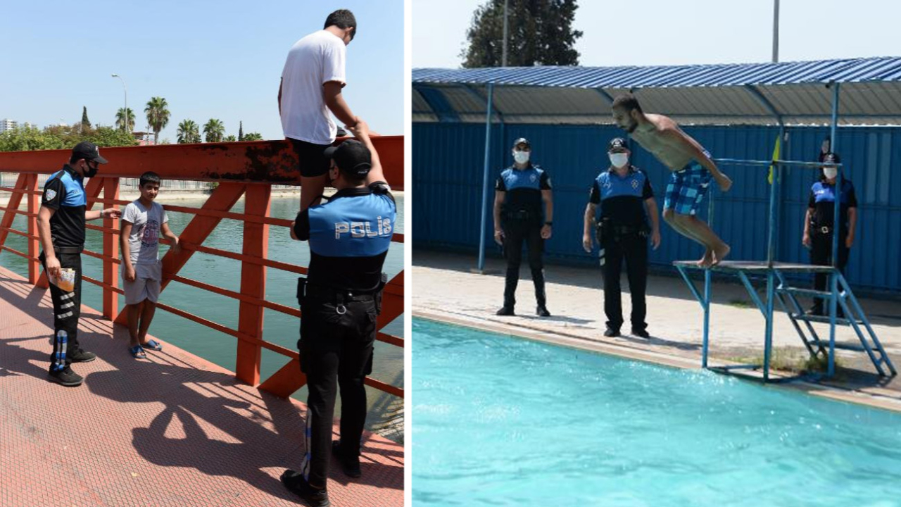 Polis, sulama kanalında yüzen gençleri havuza götürdü