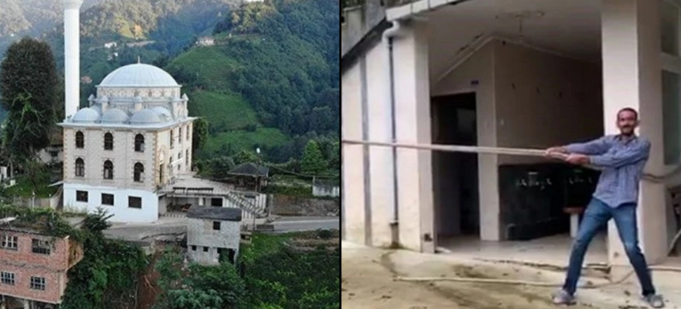 Dükkanını selde kaymasın diye camiye iple bağladı
