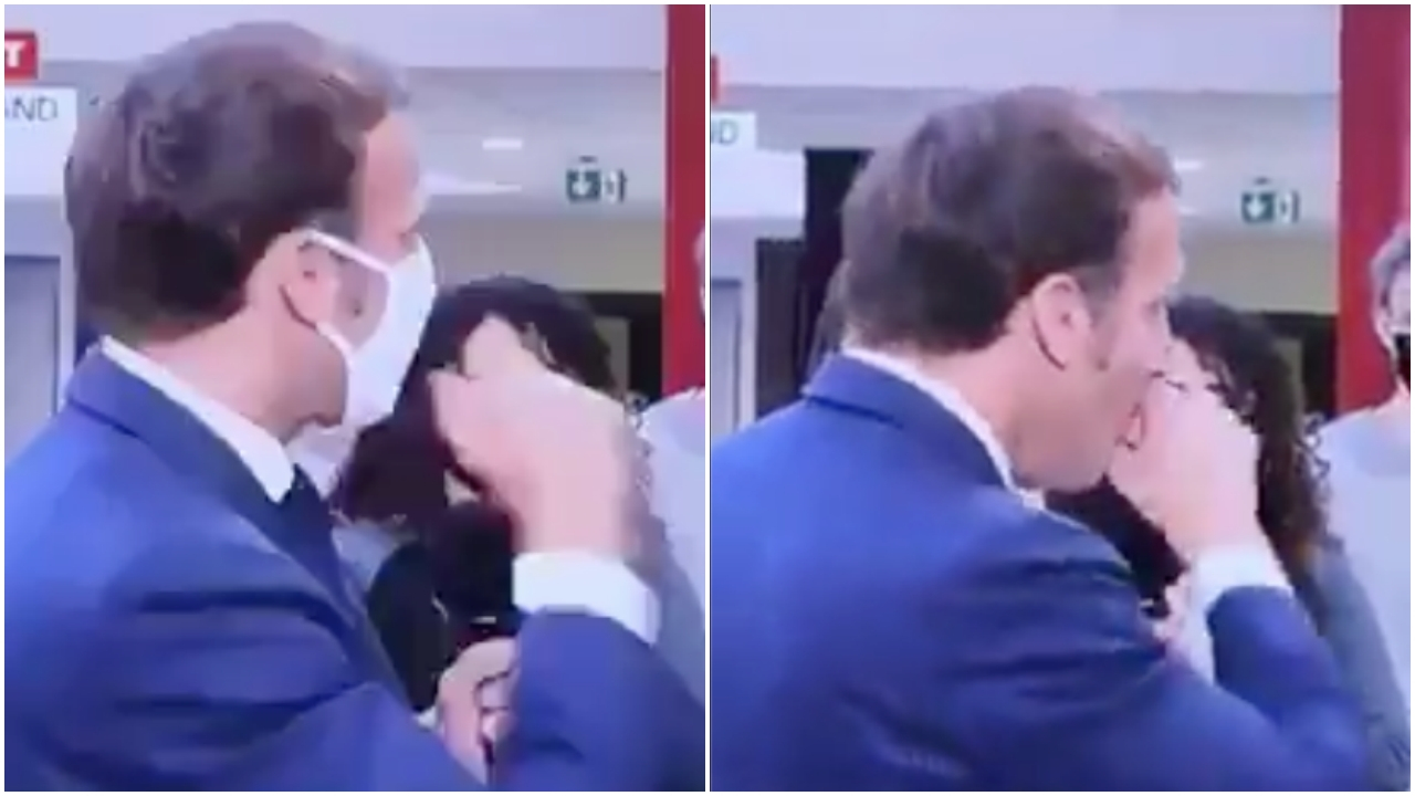 Biri Macron'a maskenin amacını anlatsın