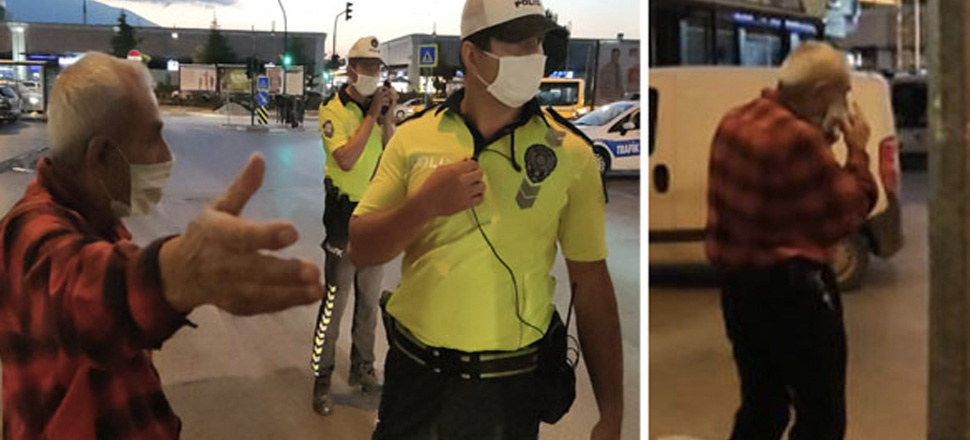 Maske cezası alan yaşlı adam maskesini çıkartıp yoluna devam etti!