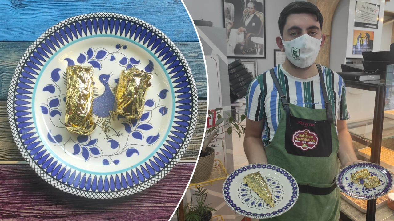Altın kaplamalı baklava yaptı! Dilimini 550 liradan satıyor