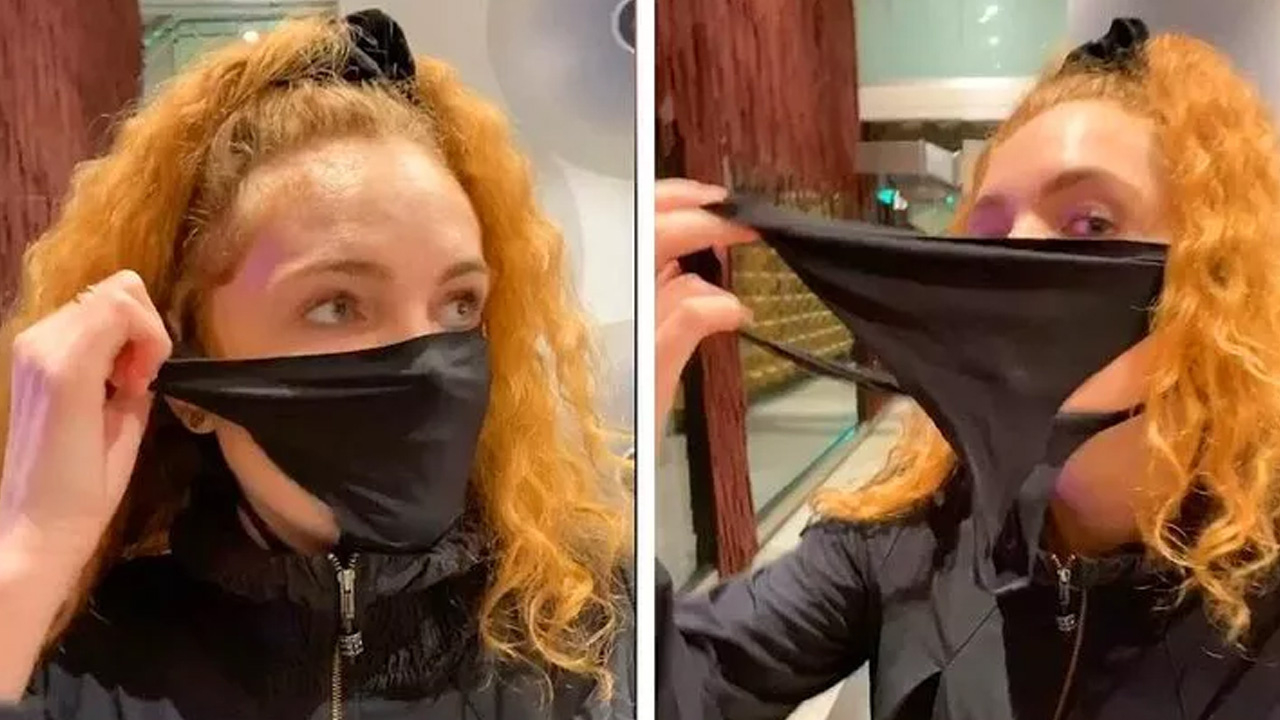 Maskesini bulamayan kadın külodunu yüzüne geçirdi!