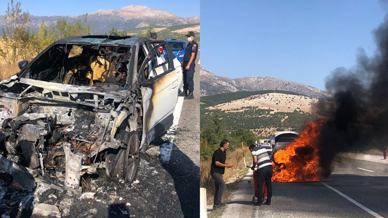 Sıfır lüks araç alev alev yandı