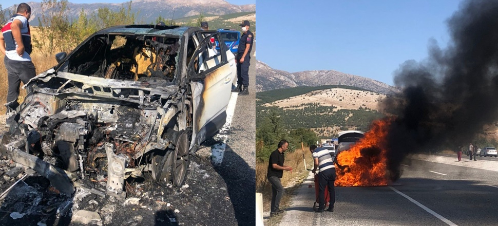 Sıfır lüks araç alev alev yandı