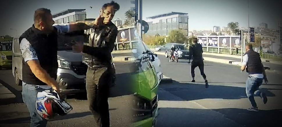 Kağıthane'de trafik magandası terör estirdi! Önünü kestiği motosikletliyi tokatladı!