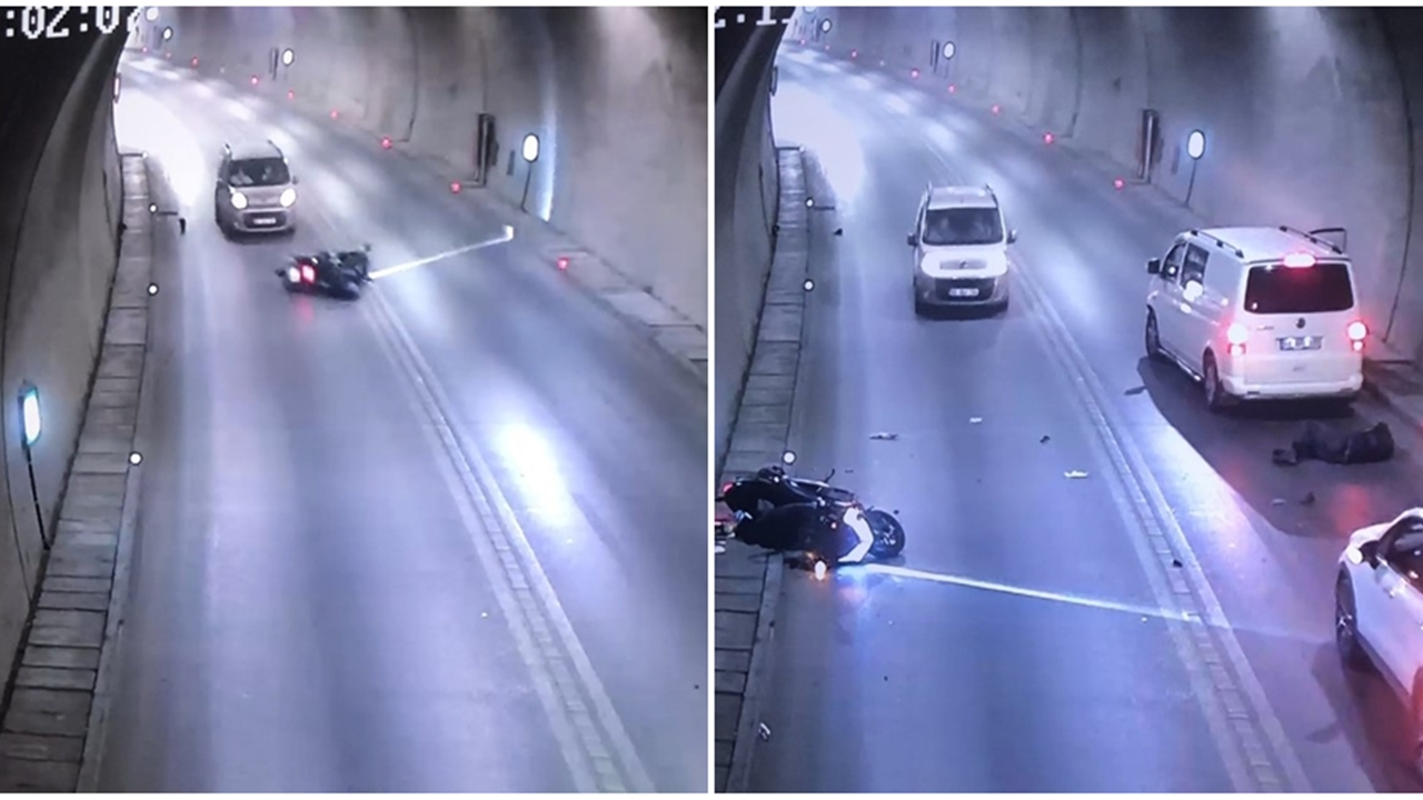 Motosiklet sürücüsü aracın altında kaldı