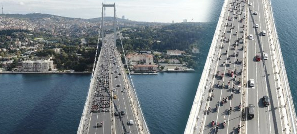 Yüzlerce motosikletli köprüyü geçerek şehitliğe gitti!
