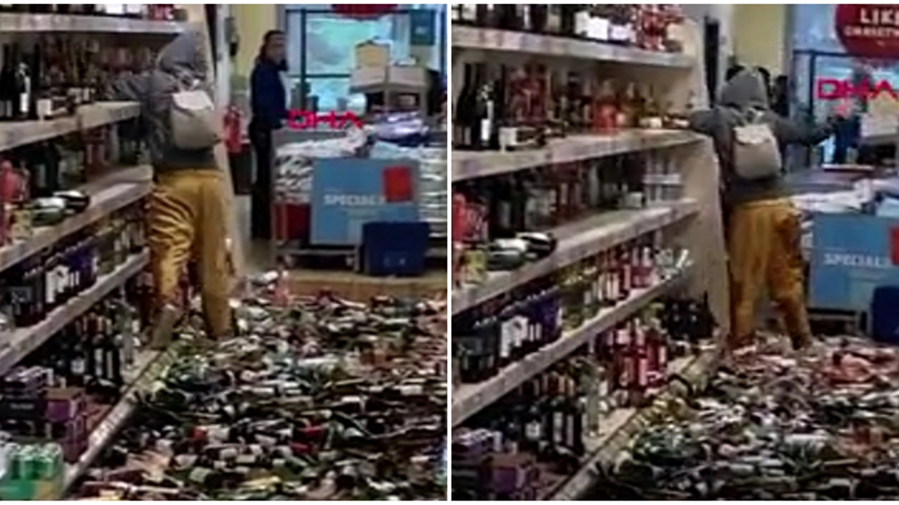 500 alkol şişesini böyle kırdı