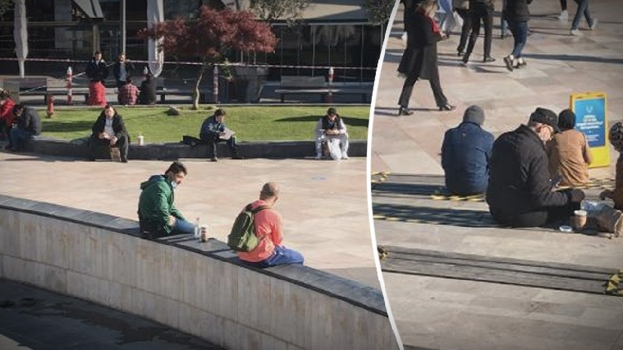 Bu kez de AVM'nin önünde yemek yediler