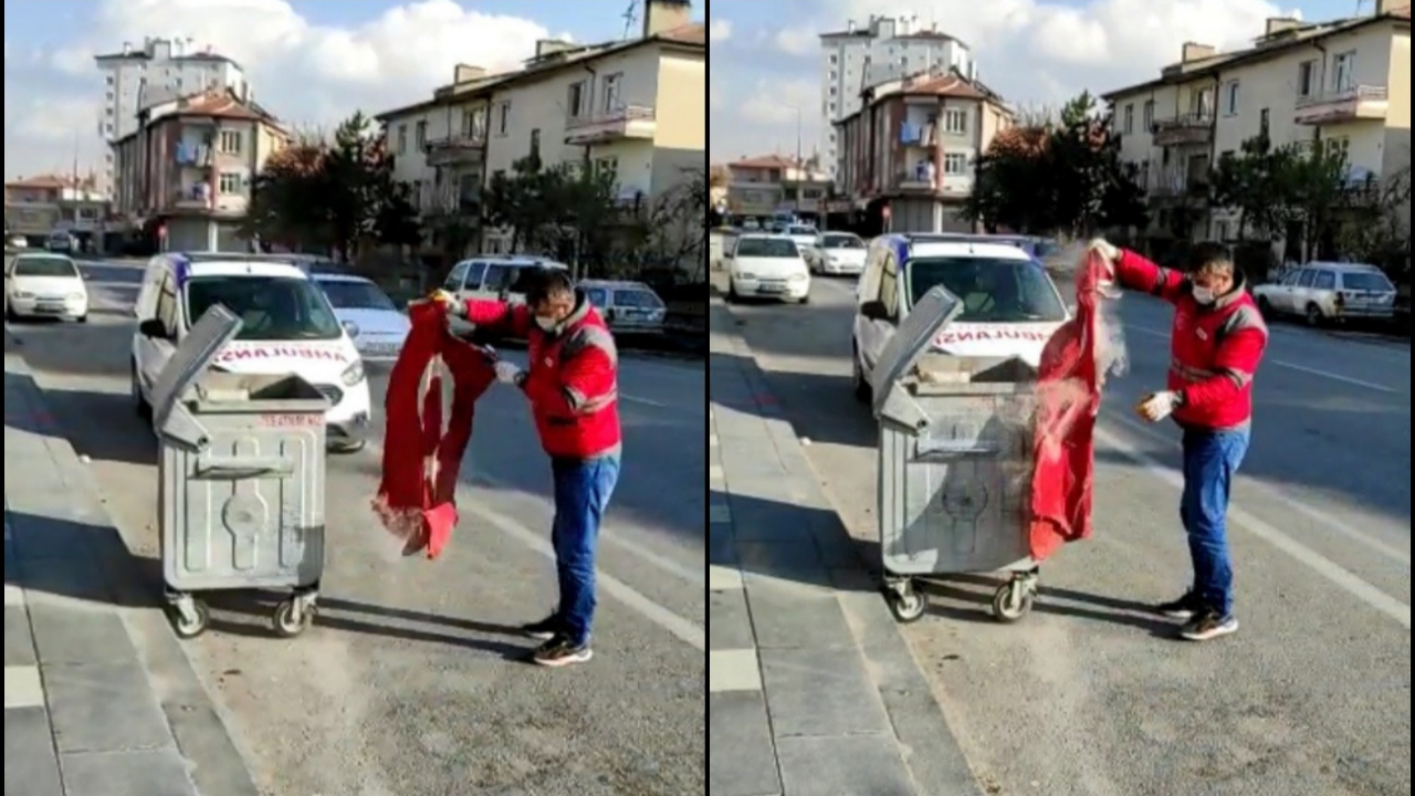 Belediye çalışanının bayrak hassasiyeti takdir topladı