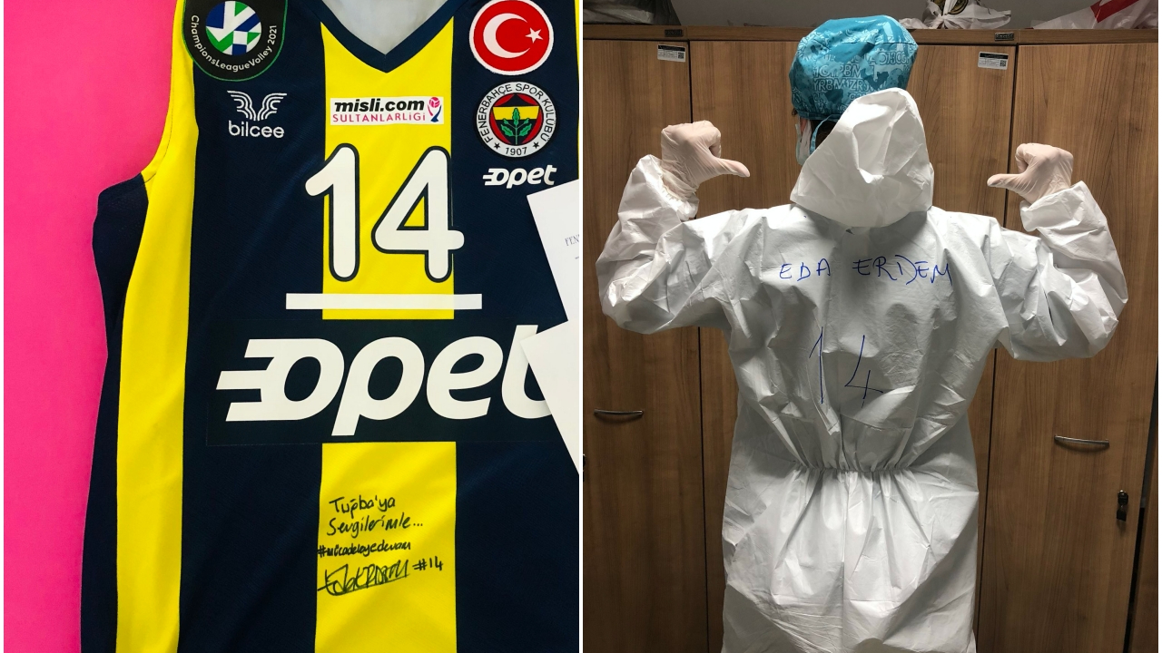 Eda Erdem'den sağlık çalışanı hayranına imzalı Fenerbahçe forması