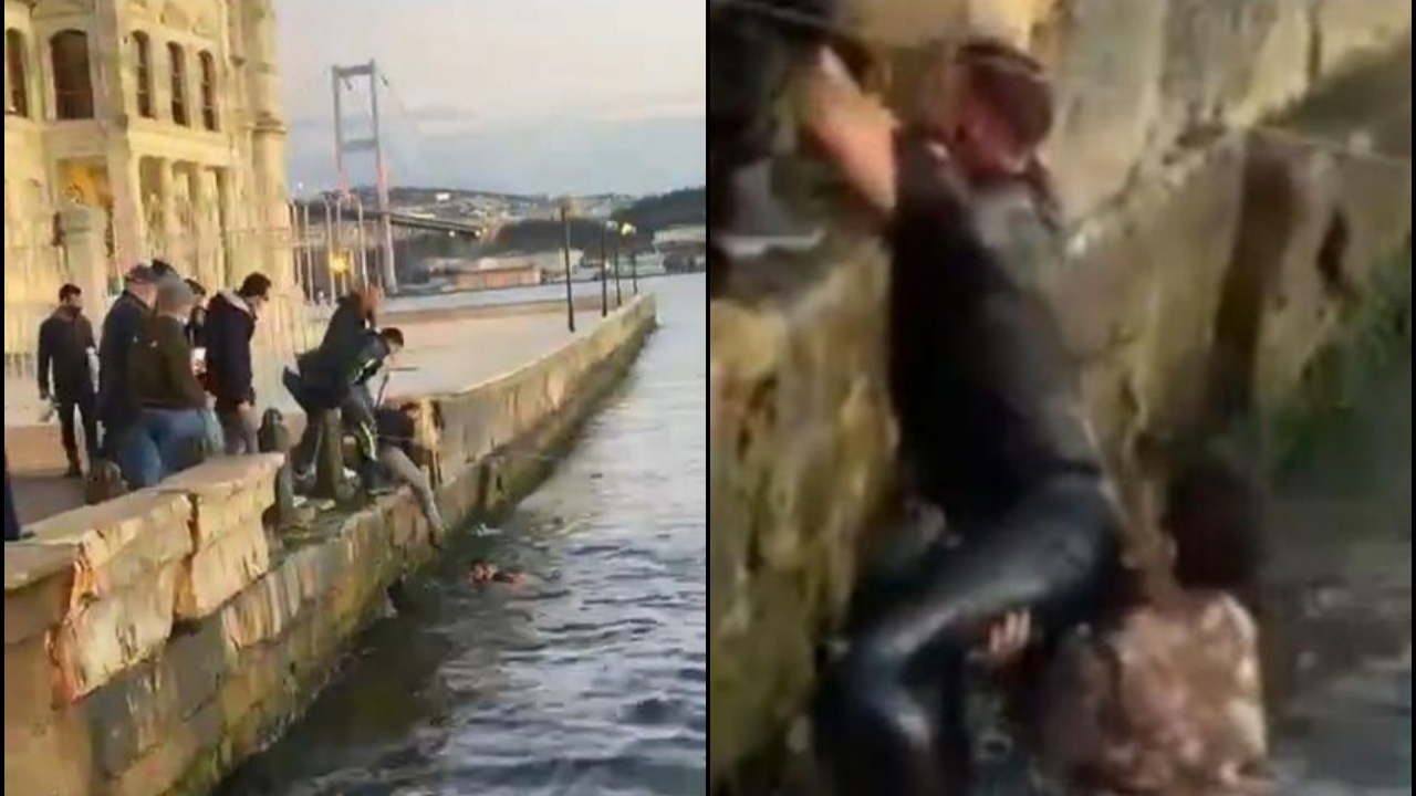 Ortaköy'de denize düşen turisti polis kurtardı