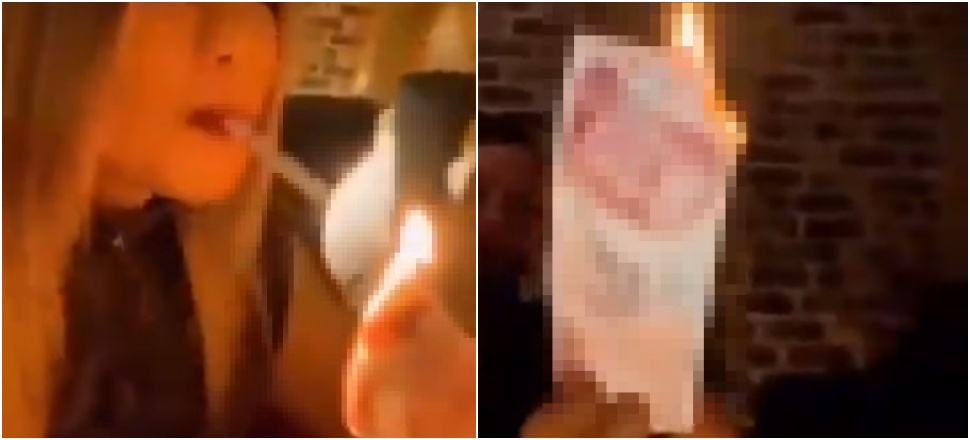 200 TL'yi ateşe verip sigara yaktılar