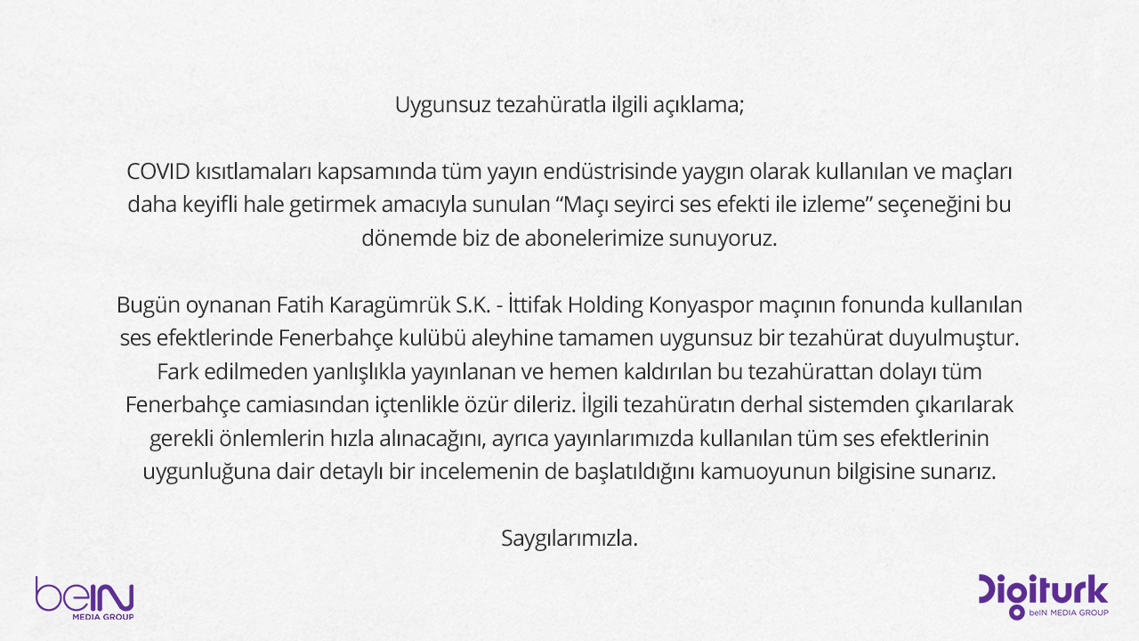 Yayıncı kuruluştan Fenerbahçe tezahüratı skandalı sonrası özür gecikmedi