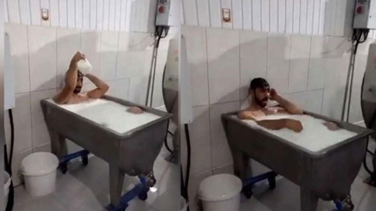 Süt banyosu yapan işçi meslek değiştirdi