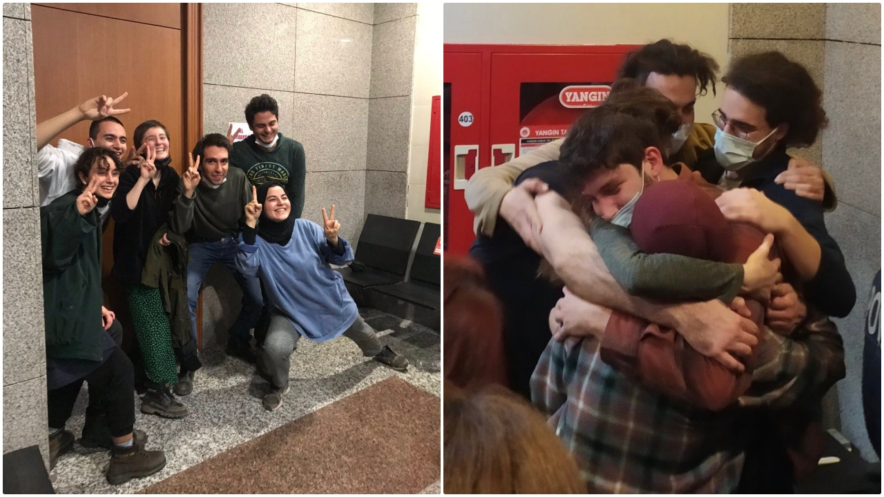 Öğrencilerin tahliye mutluluğu