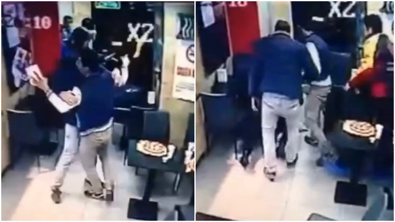 Pizzacıda tekme tokat birbirlerine girdiler