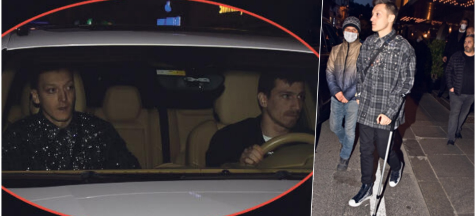 Mesut Özil koltuk değneğiyle gece gezmelerinde...