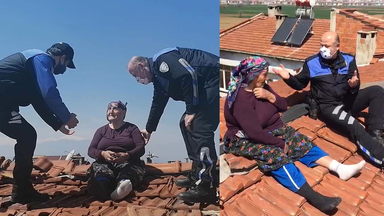Yaşlı kadın çatıya çıkınca ortalık fena karıştı