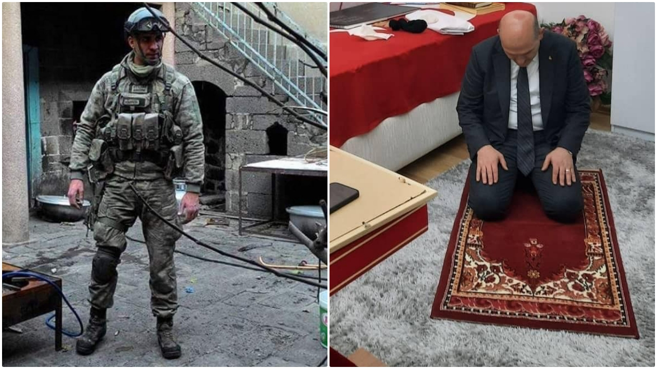 Bakan Soylu'dan şehidin seccadesinde namaz