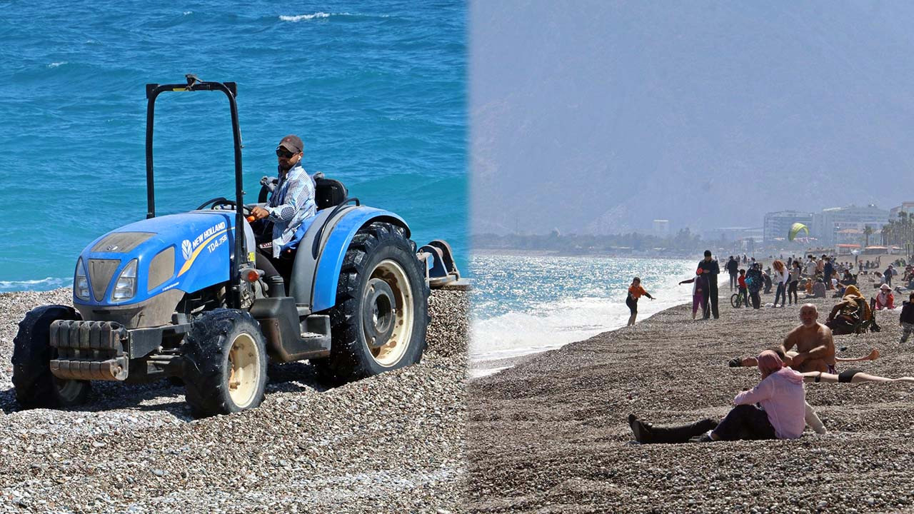 Dünyaca ünlü sahil traktörlerle tarla gibi sürülüp sezona hazırlanıyor