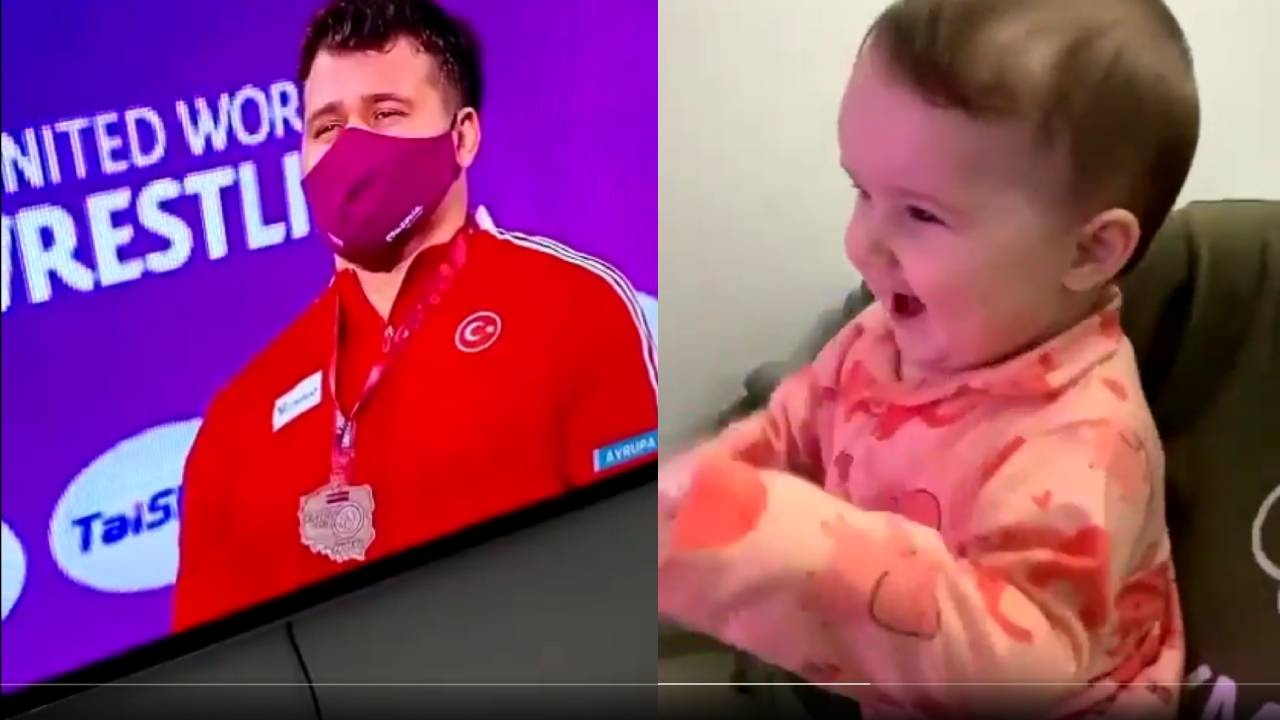 Şampiyon Rıza Kayaalp'in minik kızının sevinci göz yaşarttı