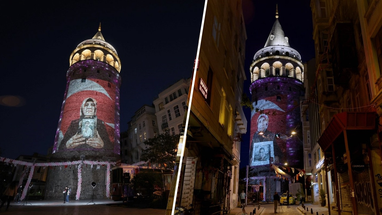 Anneler Günü'nde Galata Kulesi'ne şehit annelerinin fotoğrafları yansıtıldı