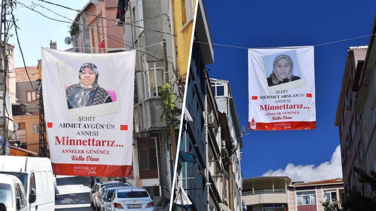 Beyoğlu sokakları şehit annelerinin fotoğraflarıyla donatıldı