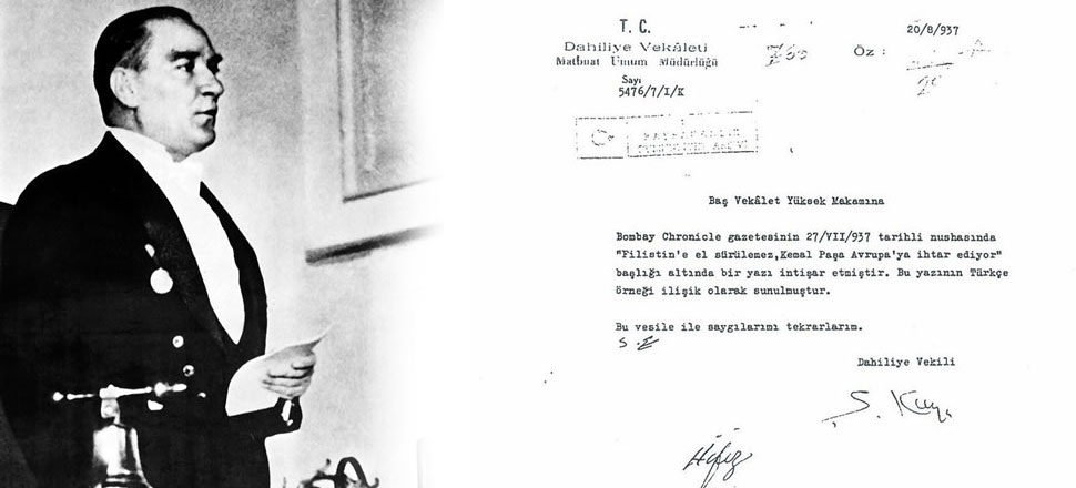 Atatürk: Filistin'e el sürülemez!