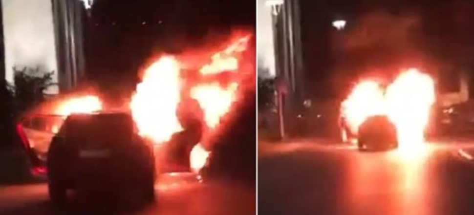 İstanbul'da bir çift, İsrail Konsolosluğu önünde aracını ateşe verdi