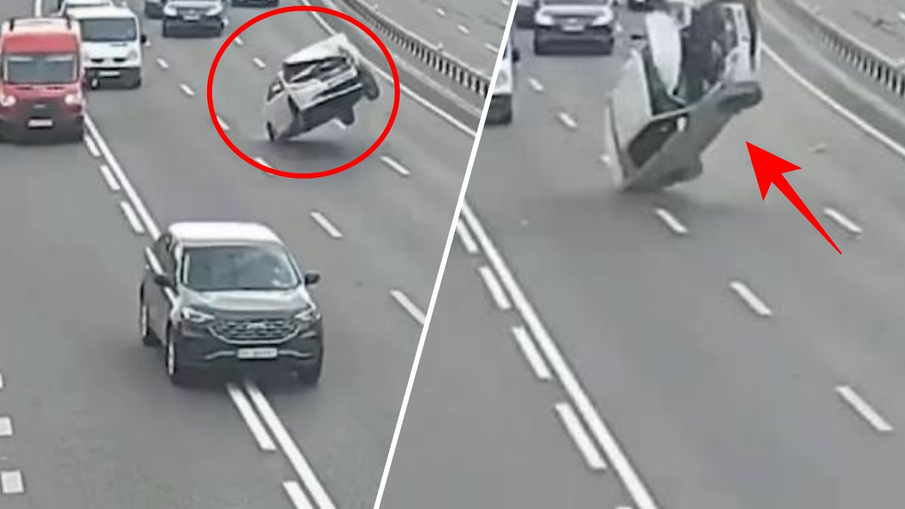Otoyolda korkunç kaza! Araç bir anda şaha kalktı...