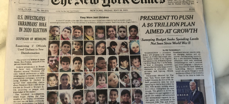 New York Times, öldürülen Filistinli çocukları kapağına taşıdı
