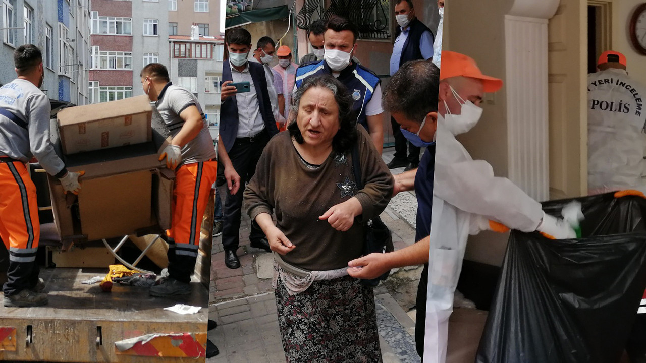 Esenler'de bir evden 3 kamyon dolusu çöp çıkarıldı