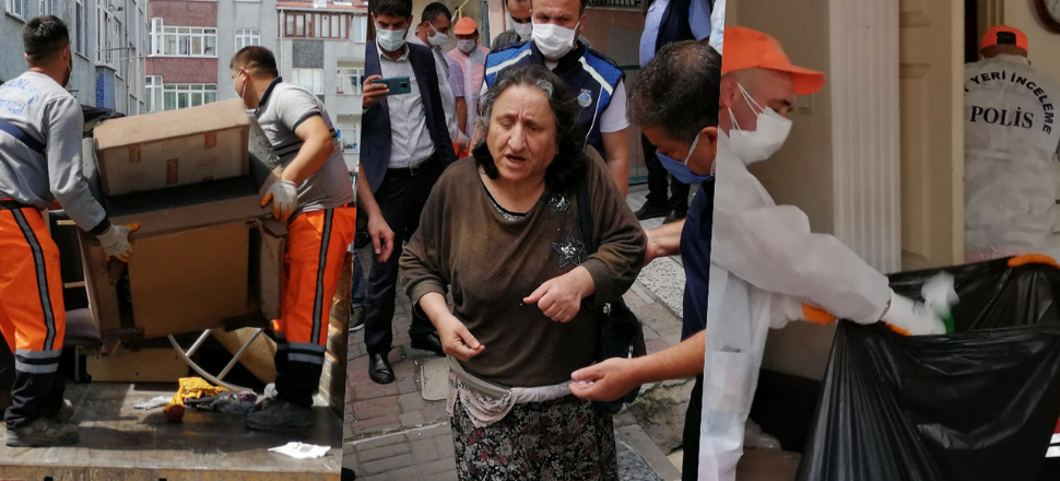 Esenler'de bir evden 3 kamyon dolusu çöp çıkarıldı