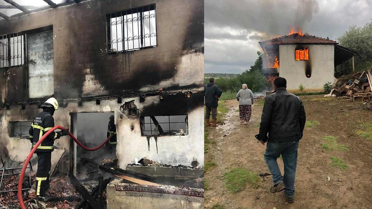 Amasya'da yıldırım isabet eden bağ evi yandı