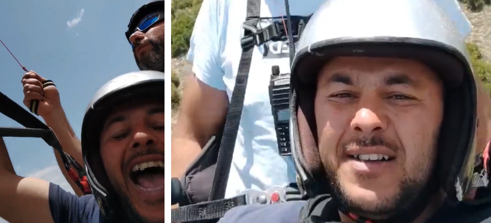Tarlasına inen paraşütçüye demediğini bırakmayan çiftçi de paraşüte bindi