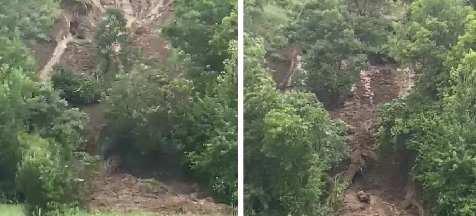 Heyelan anı kamerada! Ağaçlar kağıt gibi devrildi