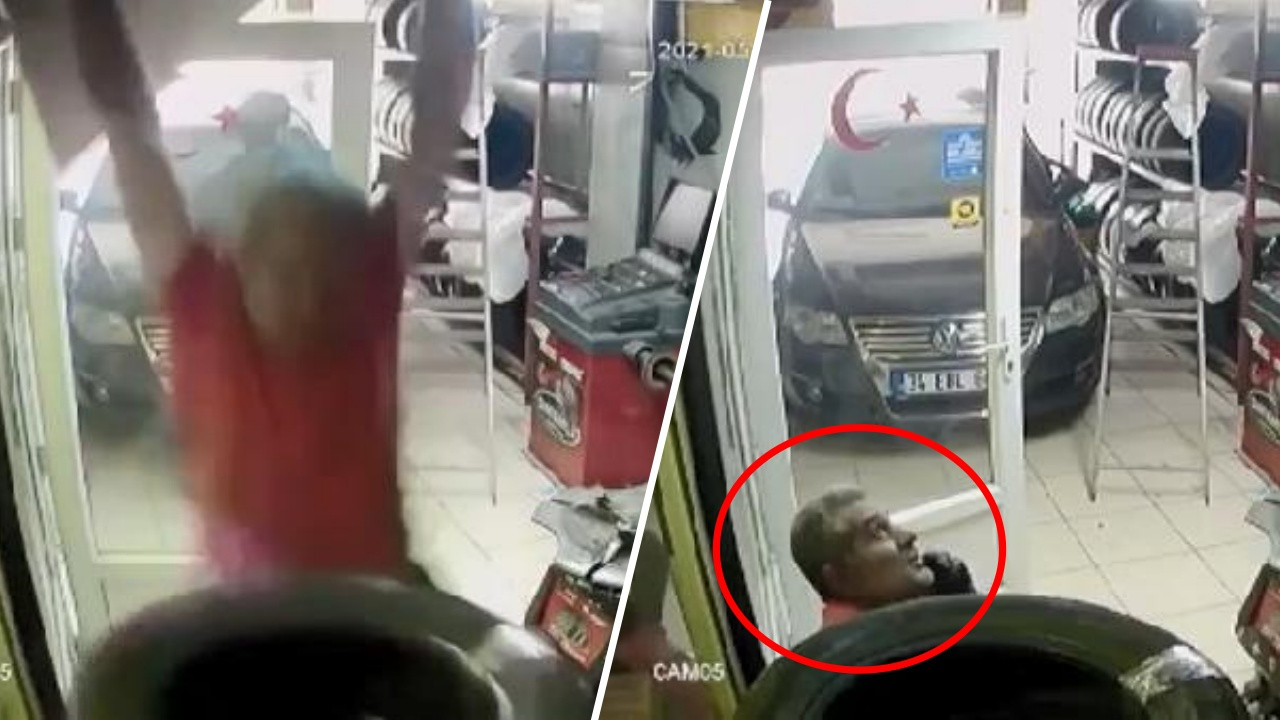 Asma kattan düşen adam elindeki telefonu bir saniye bırakmadı!