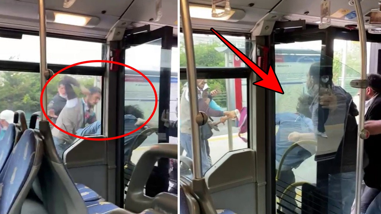 Metrobüste tekmeler yumruklar havada uçuştu! Kavga anı saniye saniye görüntülendi