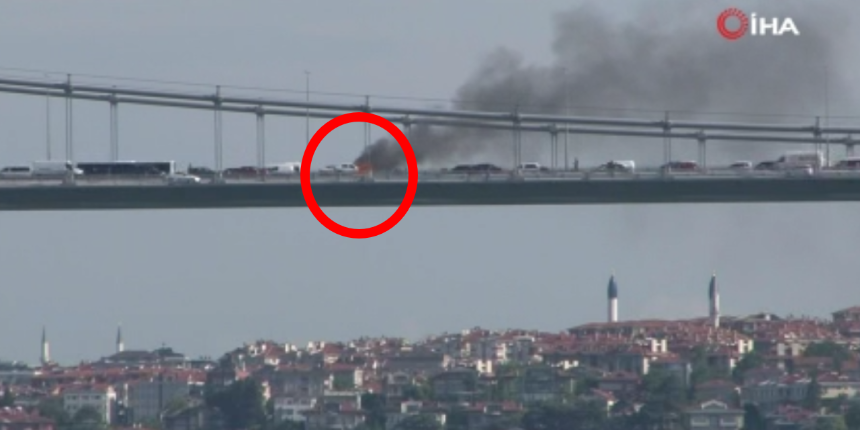 FSM Köprüsü'nde bir araç alev alev yandı