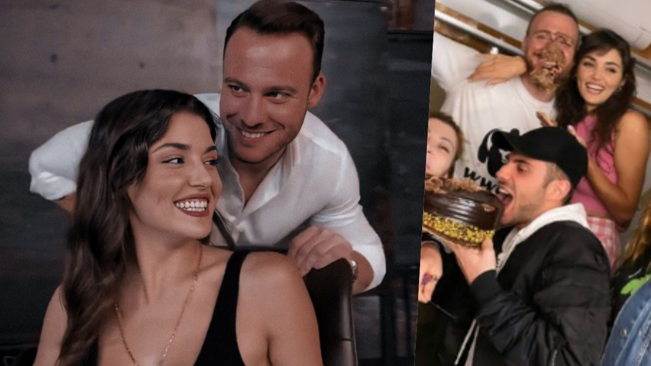 Hande Erçel'den Kerem Bürsin'e doğum günü sürprizi! Pastayı suratına sürdü
