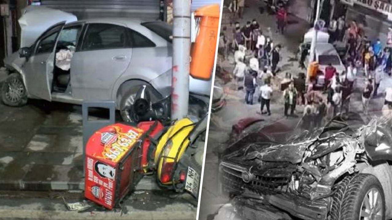 Sultangazi'de cadde savaş alanına döndü! Araca, motosiklete, ağaca çarptı!