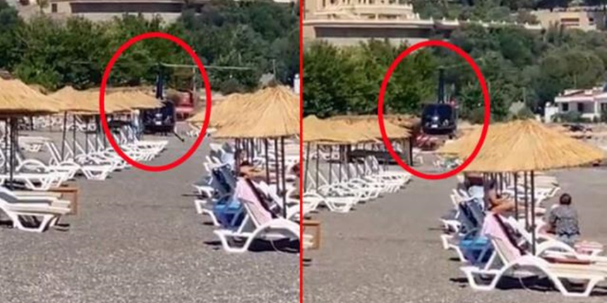 Helikopterle plaja inip restorana gitti