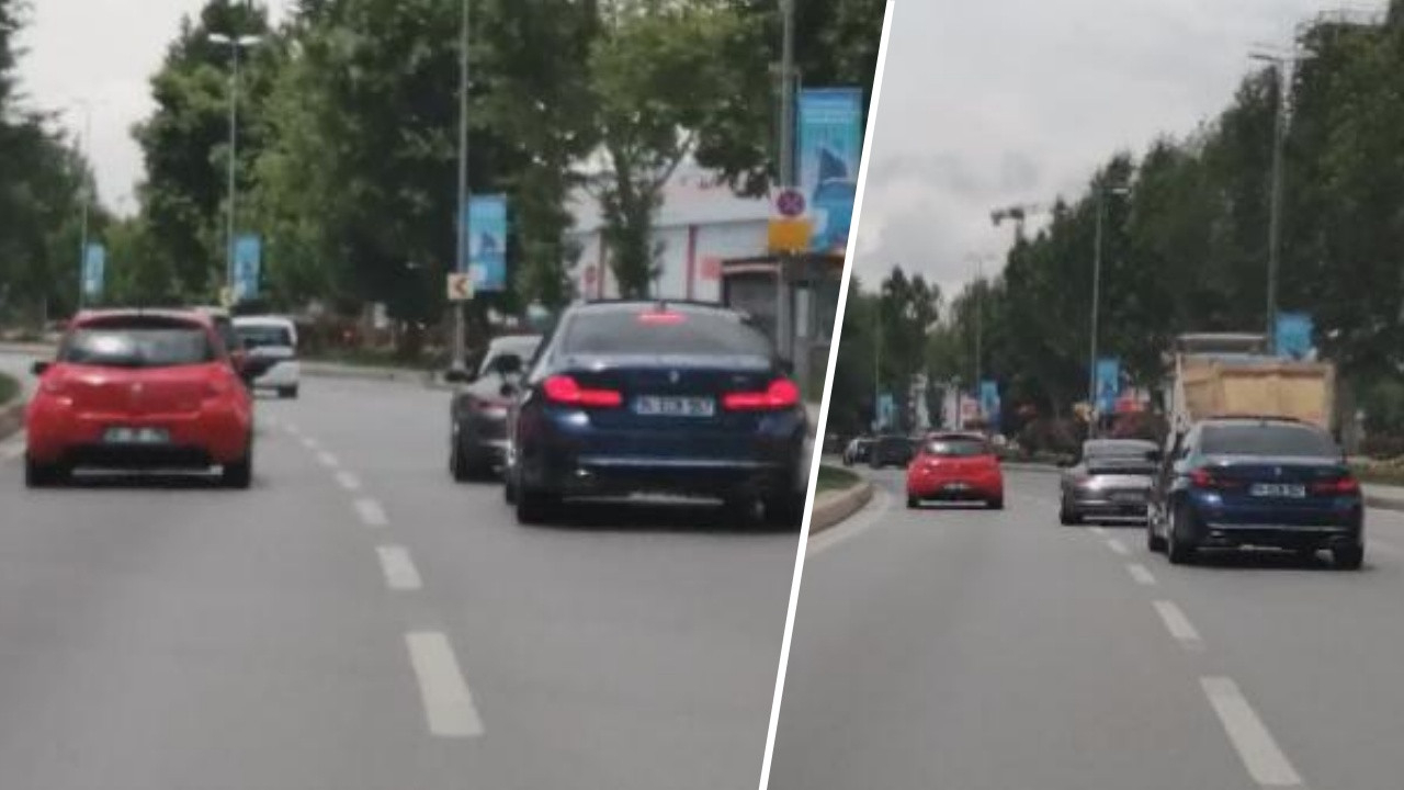 Trafikte korku dolu anlar! Kimseye aldırmaldan araçlara makas ata ata yarıştılar...