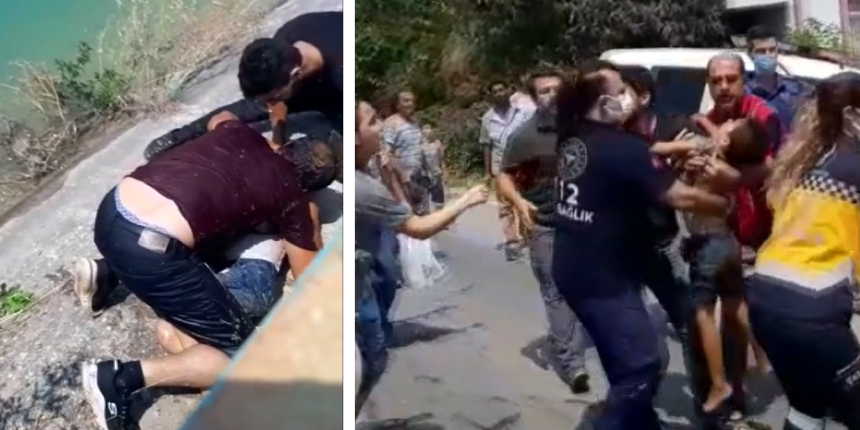 Su kanalında can pazarı! Küçük çocuğu servis şoförü kurtardı