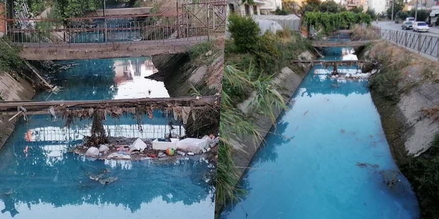 Antalya'da şaşırtan görüntü! Sulama kanalının rengi maviye döndü