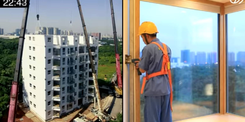 İnanılır gibi değil! 28 saatte 10 katlı bina inşa ettiler