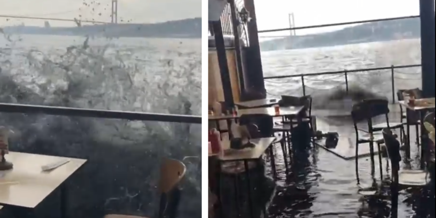 Savaş gemileri hız sınırını aştı, Boğazda tsunami oluştu! Çınaraltı dalgalar altında kaldı